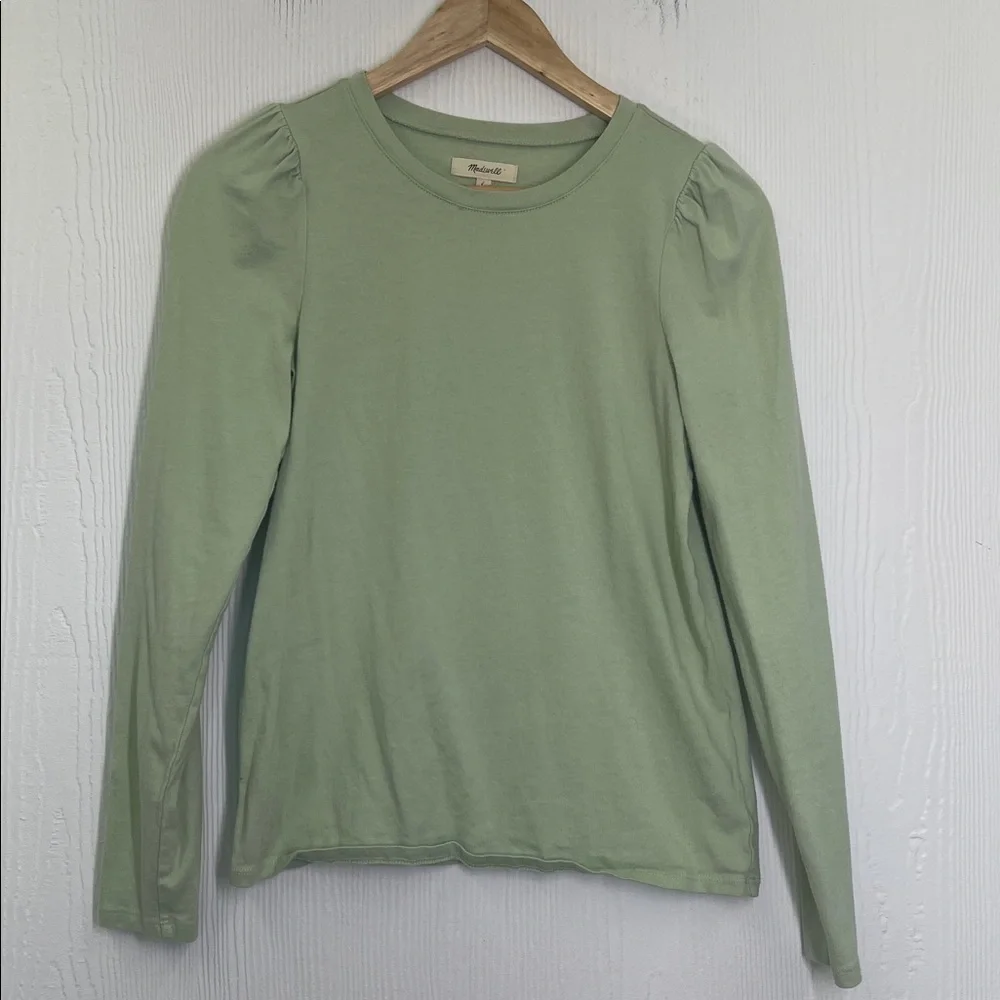 Madewell - Easy Puff Light Green Crewneck Long Sleeve Lightweight Blouse SZ XS